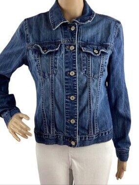 Gap Stretch Fitted Denim Jacket Medium Blue Button Front